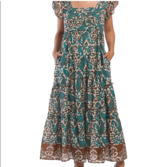 House of Harlow NWT Open Back Turquoise & Brown Batik Maxi Dress size Large - Picture 4 of 10